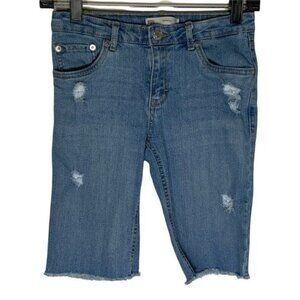 Levi’s Girls Bermuda Denim Shorts Distressed Blue Raw Hem Casual Size 12